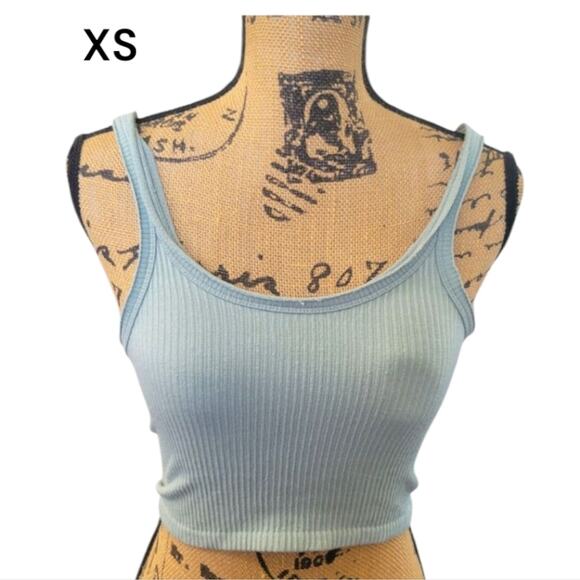 XS UO Out From Under Mint Green Raw Edge Seam Ribbed Crop Top - Picture 1 of 4
